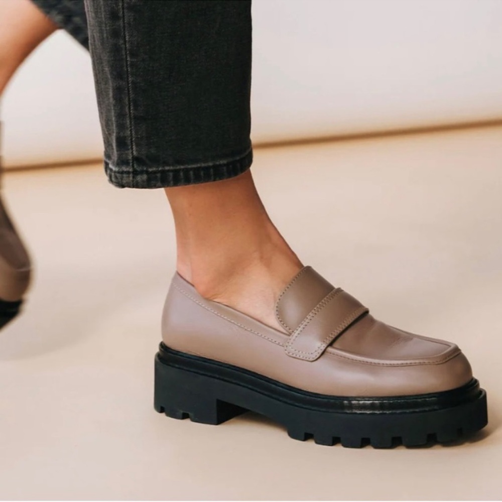 Chunky Lug Sole Taupe Leather Loafers